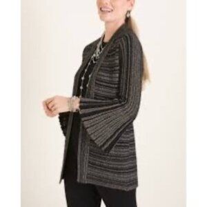 Chico's Travelers Lurex striped Bell-Sleeve Cardigan Black/Gold Size 0/Small